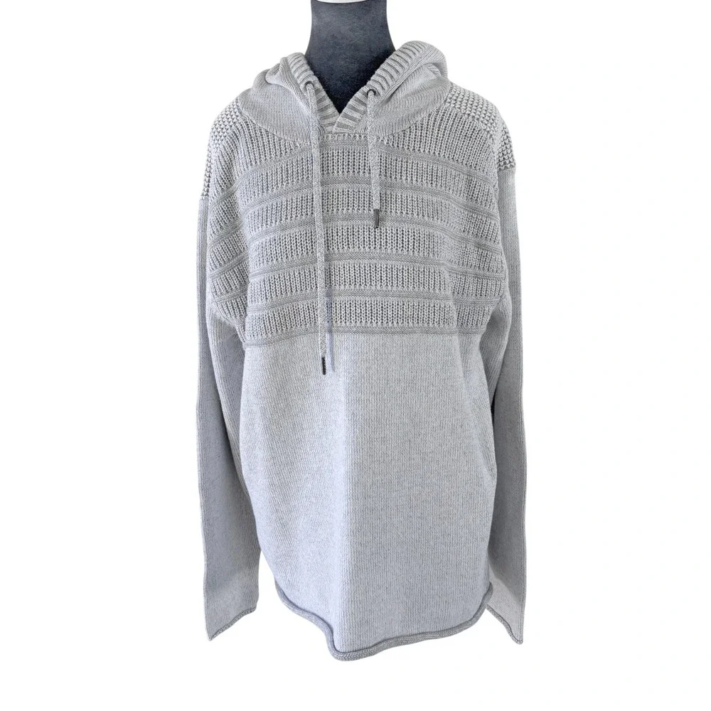 BKE Mens Hygge Scandi Style Light Gray Textured Knit Pullover Hoodie Sweater XL